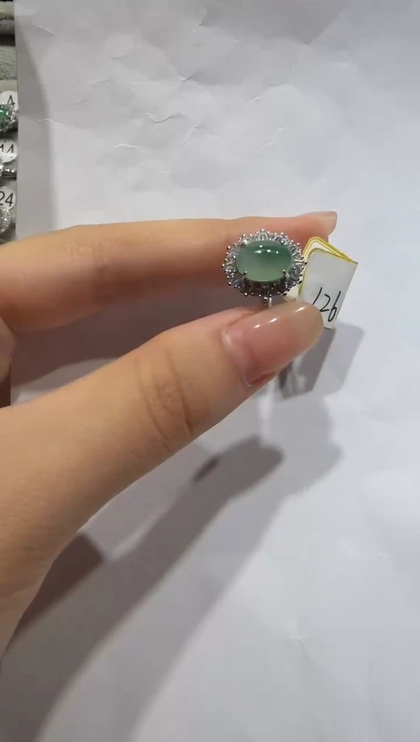 银S925镶嵌戒指翡翠缅甸A货翡翠戒指