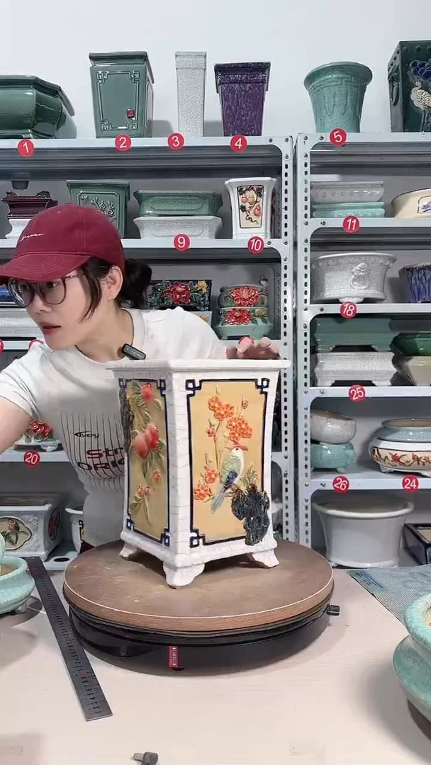 精品石湾盆手工浮雕贴花