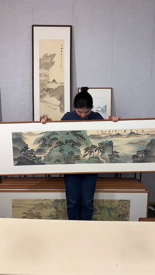 国画手绘*溪山秀丽*52*172cm带框发货