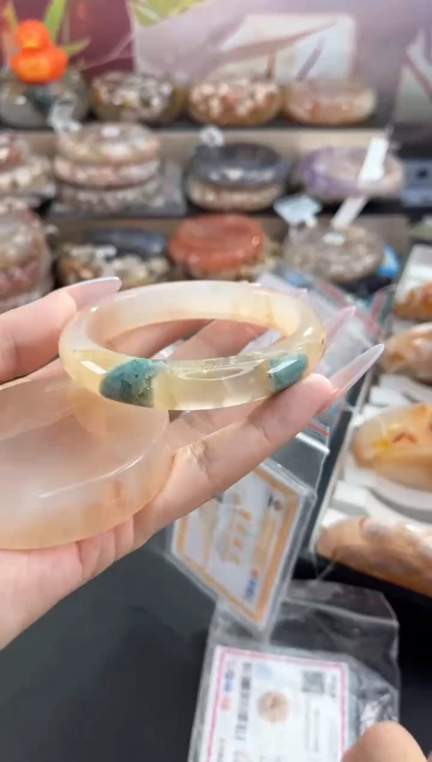 未镶嵌手镯石英质玉天然樱花玛瑙手镯（镯心赠品)59
