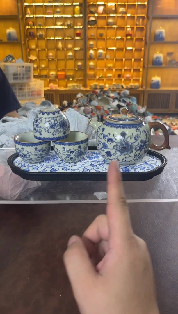 瓷片花溪陶瓷00000缠枝莲壶+3杯+茶盘