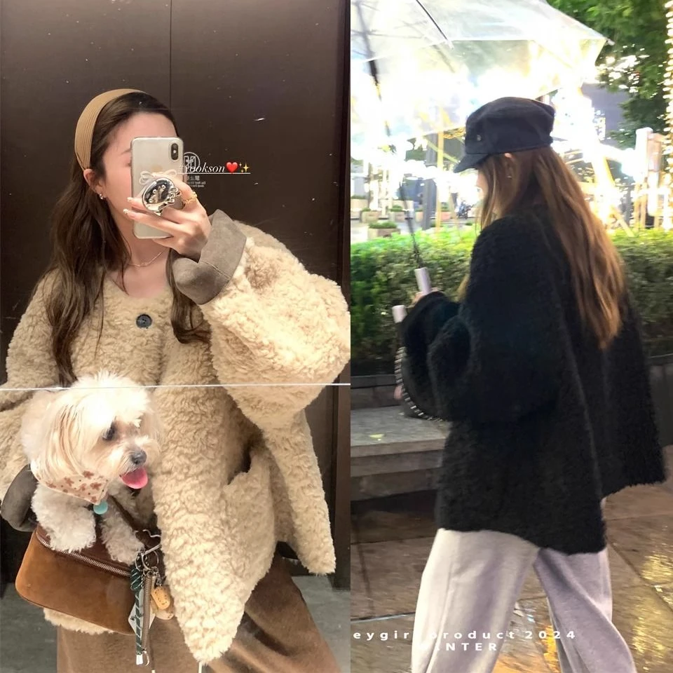 【当天发+运费险】毛毛外套保暖休闲冬季宽松慵懒风冬外套上衣YY366