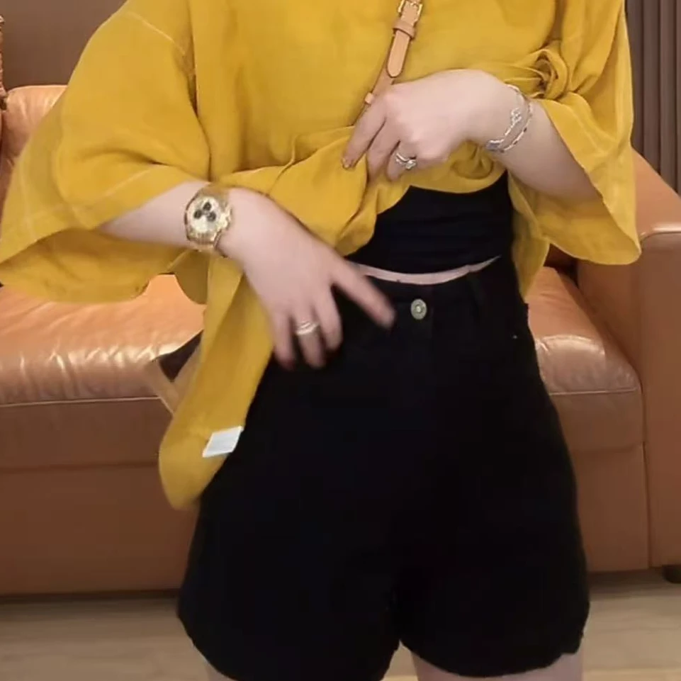 E11 高腰薄款显瘦百搭a字短裤热裤 EE1102