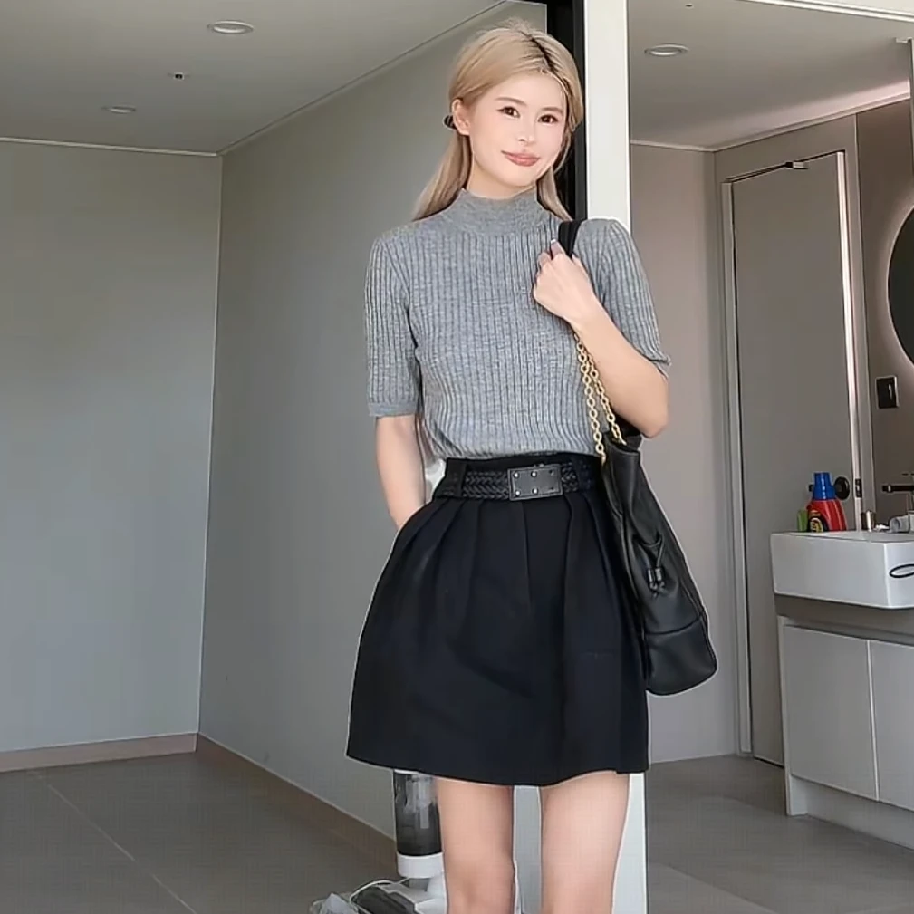 NO退NO换休闲风设计感时尚小众夏季毛衣衬衫高腰