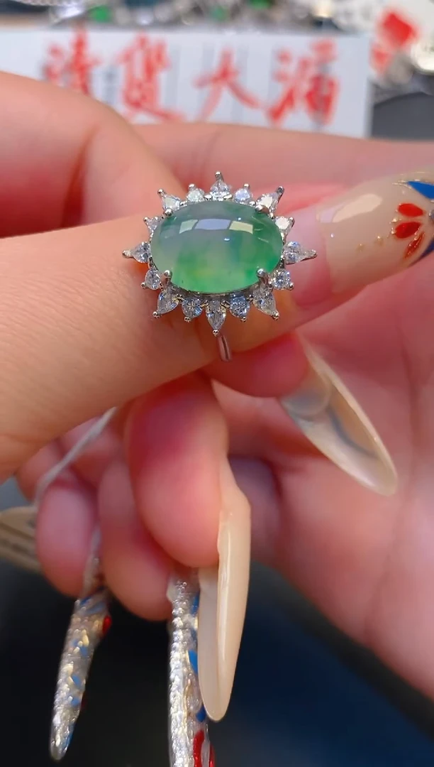 【闪购商品】翡翠耳饰银S925镶嵌天然A货翡翠1