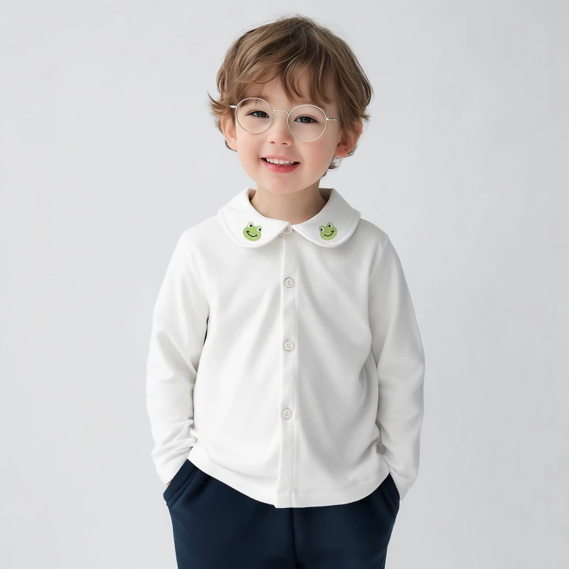 儿童纯棉A类打底衫长袖白色内搭翻领春薄款百搭