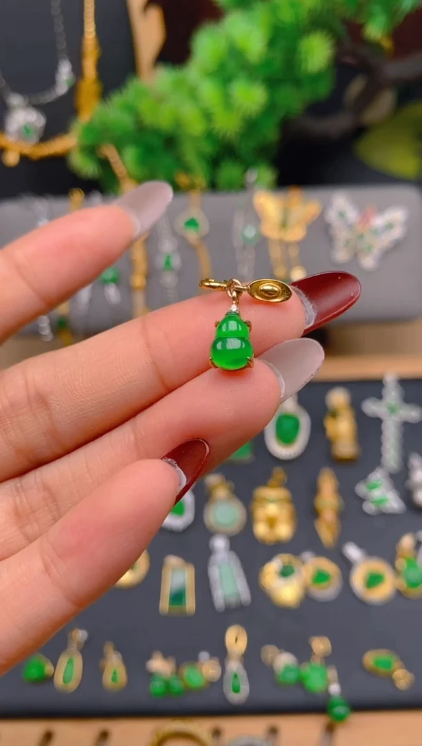 吊坠(不含链)银S925镶嵌翡翠元宝葫芦万能扣