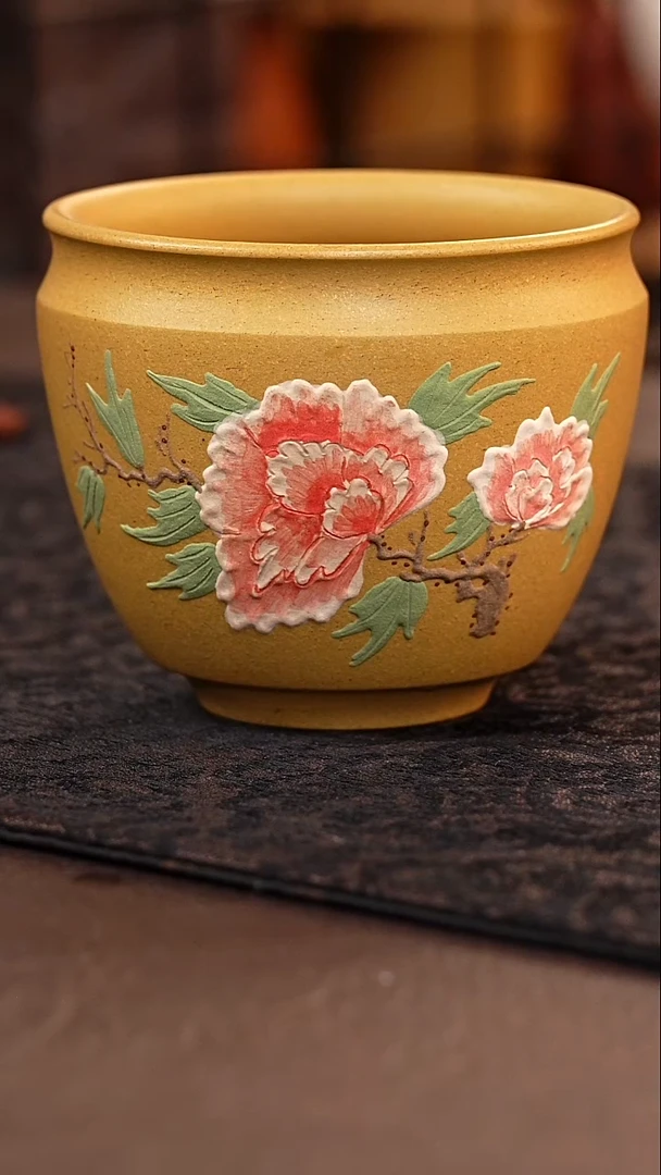 茶壶紫砂黄金段花朵杯