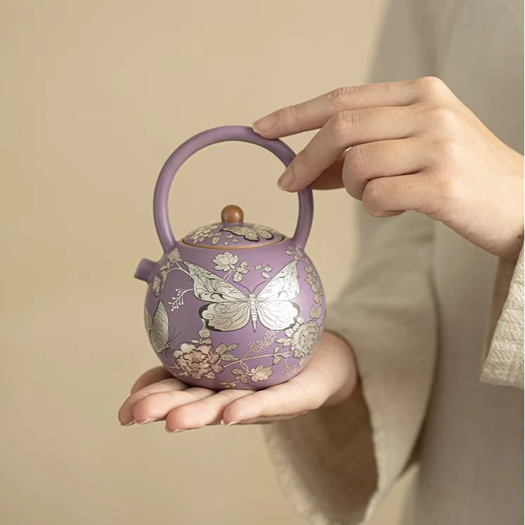 DD圣藏瓷也•仿宋汝窑紫罗兰提梁壶高端轻奢茶壶大容量L185