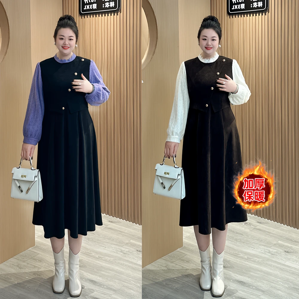 【连衣裙】上新冬季时尚显瘦百搭加厚保暖假两件连衣裙MJ9191