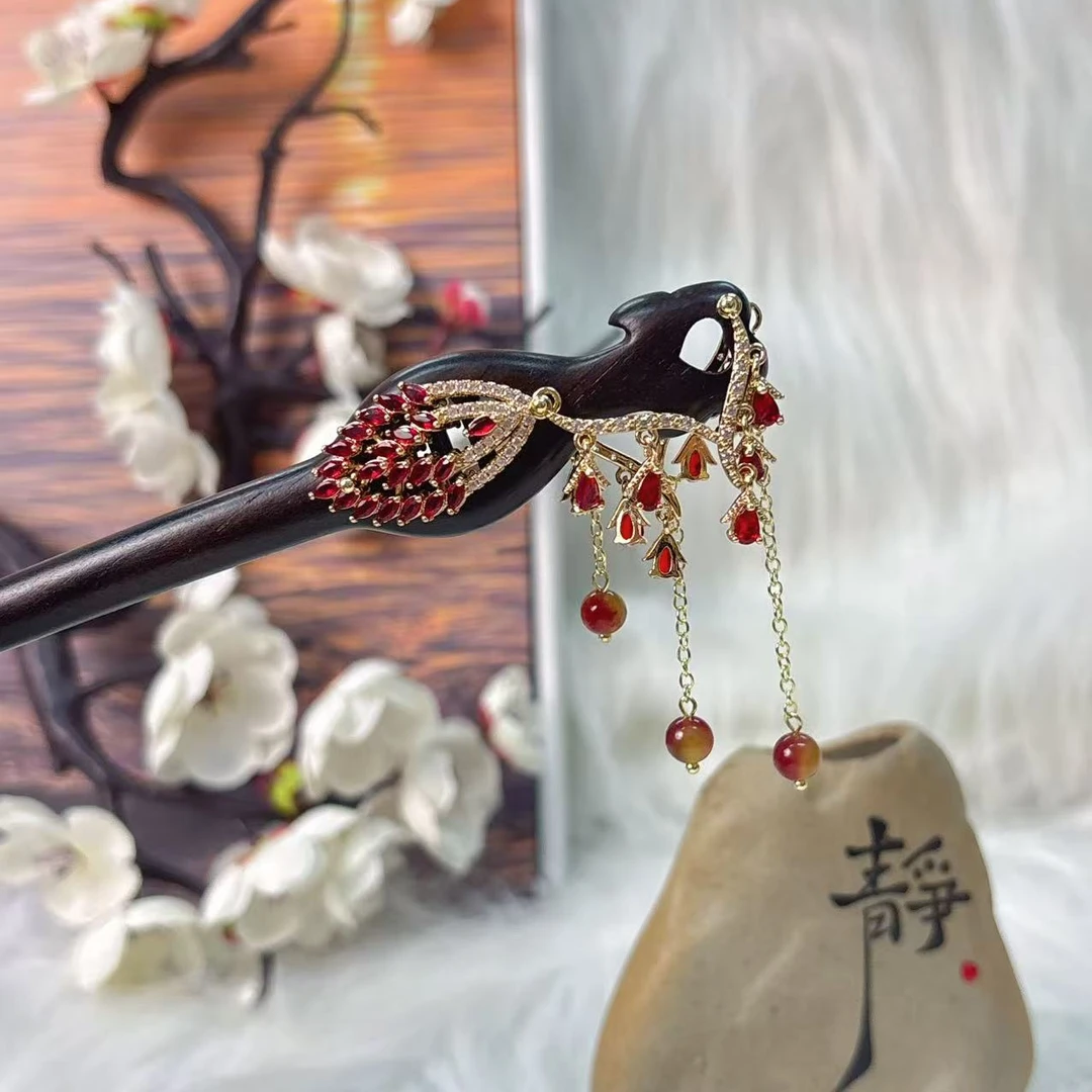 K368单钗红色时尚原创百搭款18公分发簪