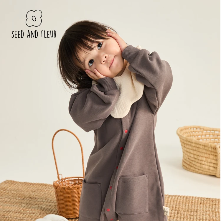 春季外出服纯色长袖外出中开襟爬服防风外套加绒轻薄连体衣男女宝