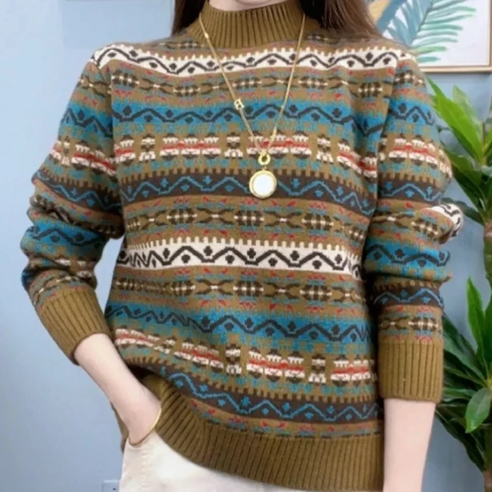 【秋冬季新款】时尚百搭休闲打底衫加厚半高领女士洋气高领针织衫