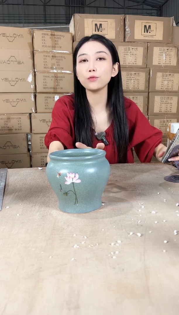 缸形深绿荷花13x13