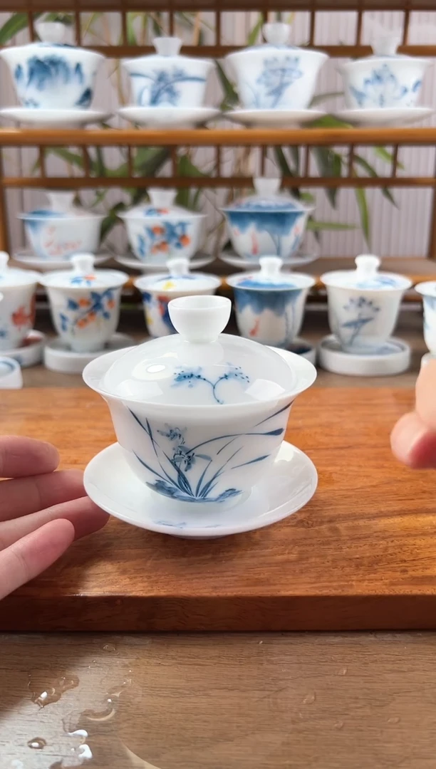 微瑕高冰兰花150ml三才盖碗