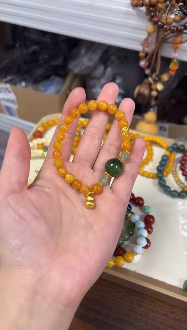 未镶嵌蜜蜡手链孤品老蜜蜡和田玉珠手串[1816]