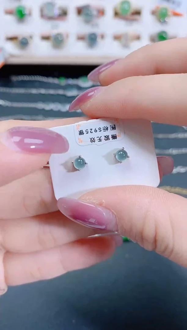 银S925镶嵌翡翠耳饰天然翡翠