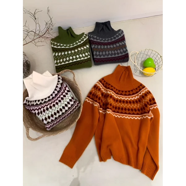 【大码】韩系穿搭针织费尔岛毛衣2025秋冬新款时尚气质设计感小众