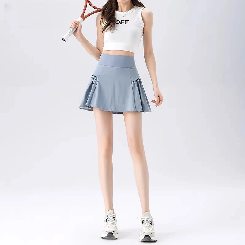 冰丝短裙女夏薄款防走光a字瑜伽健身运动羽毛球网球百褶半身裙子