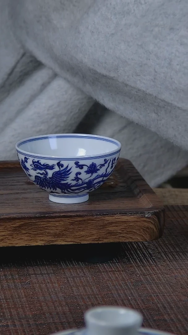 【闪购商品】折葵非器手工手绘缠枝双凤鸡心杯