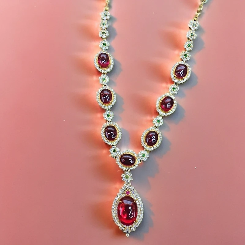 【顾佳珠宝】【证书+礼盒】 时尚合金镶嵌人工培育红宝石套链BX242177