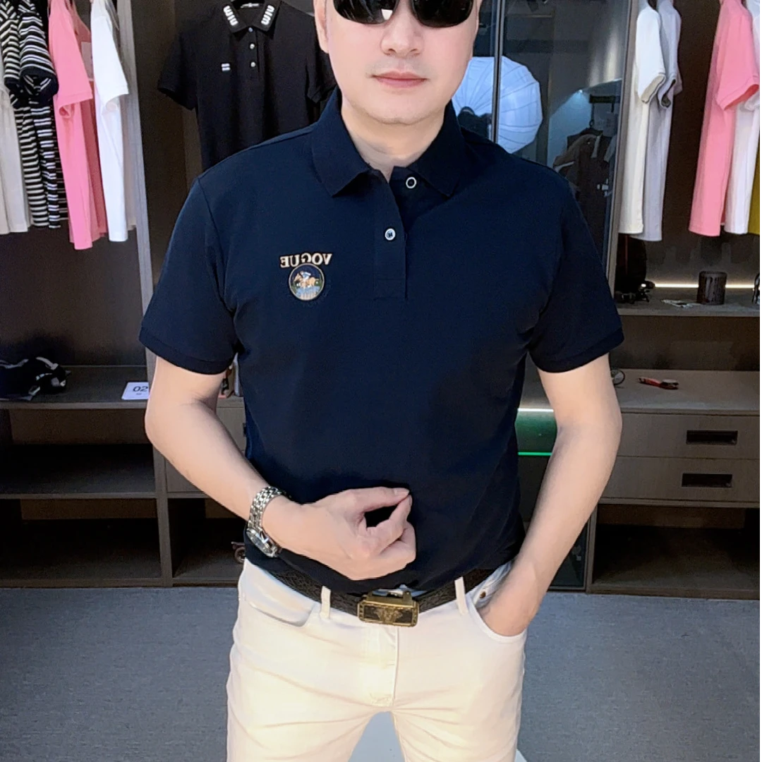 男短袖夏季Polo衫国潮黑色POLO衫半袖上衣帅气潮流休闲时尚