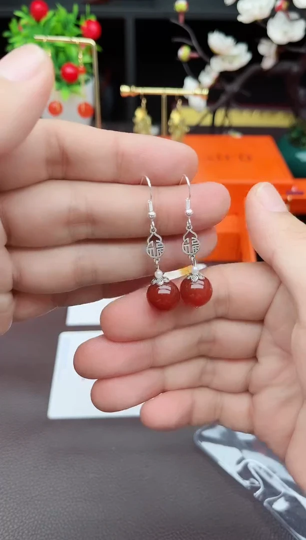 玛瑙/玉髓耳饰银S925镶嵌230000