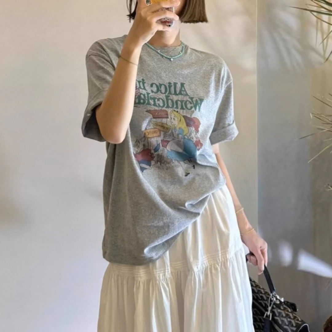 【8号链接7211-7252】女亚麻宽松常规款t恤雪花棉数码喷墨图案短袖