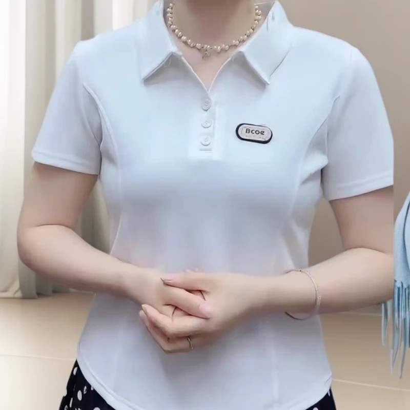 2025夏季新款短袖女t恤polo宽松时尚上衣洋气显瘦减龄设计款小衫