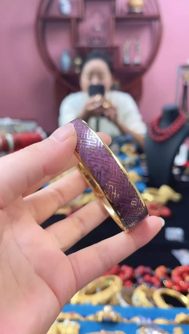 非遗 景泰蓝万字纹手镯 带证 藕粉64