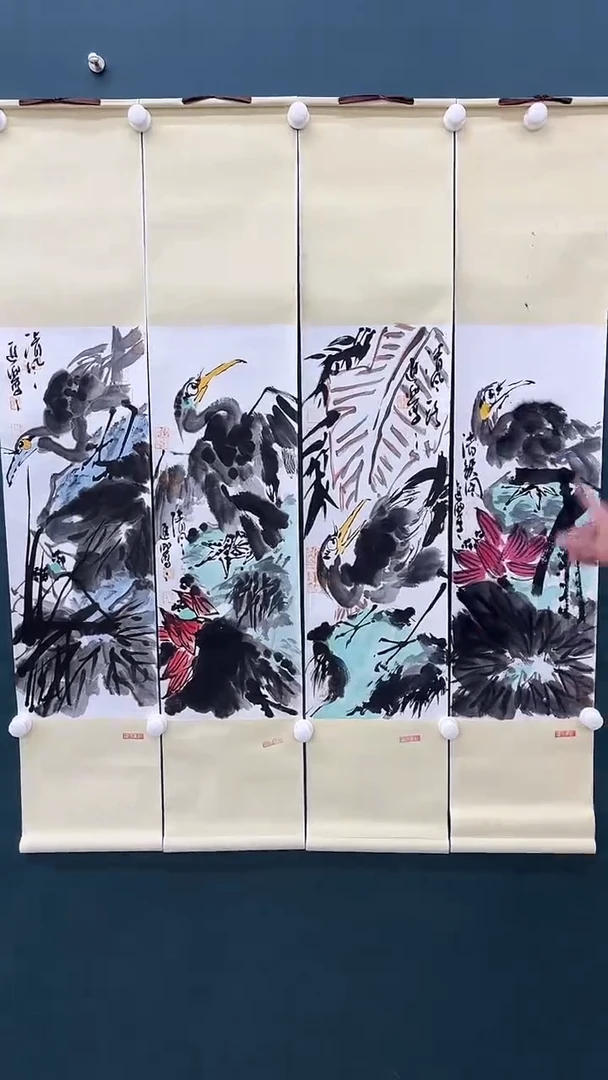 国画李进潮-四条屏-花鸟轴