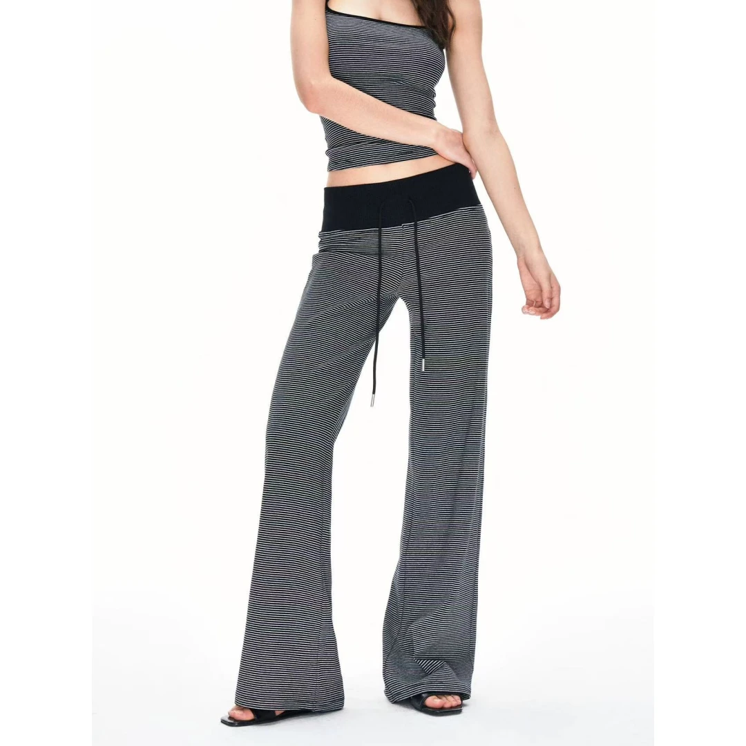 美式运动瑜伽针织条纹松弛感休闲直筒长裤   80163