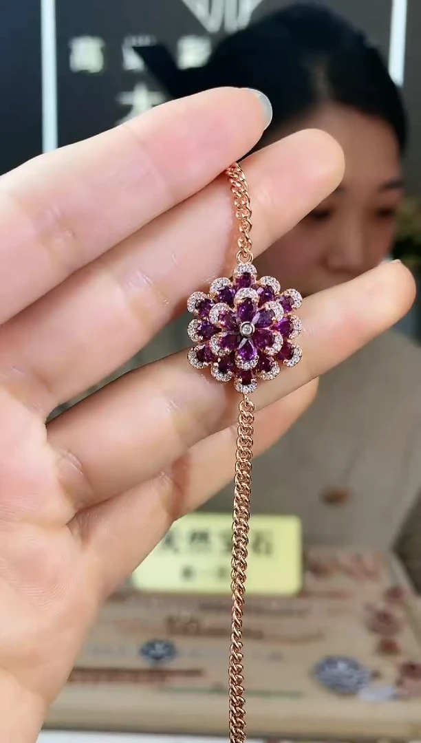 【闪购商品】石榴石（紫牙乌）手链银S925镶嵌手链