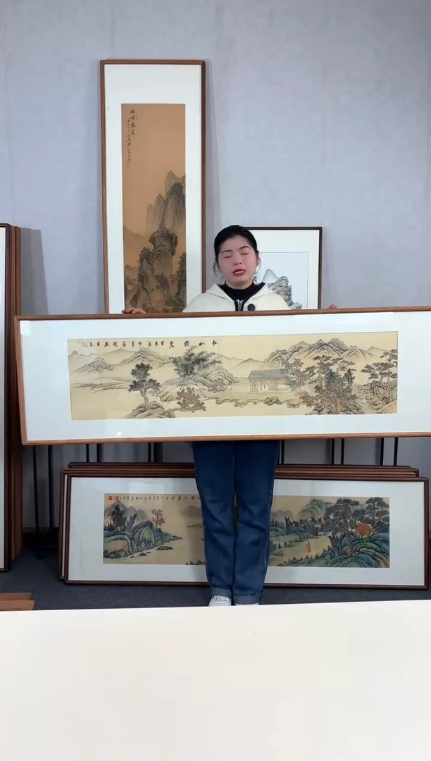 【闪购商品】国画手绘*松山访友*52*172cm实木框