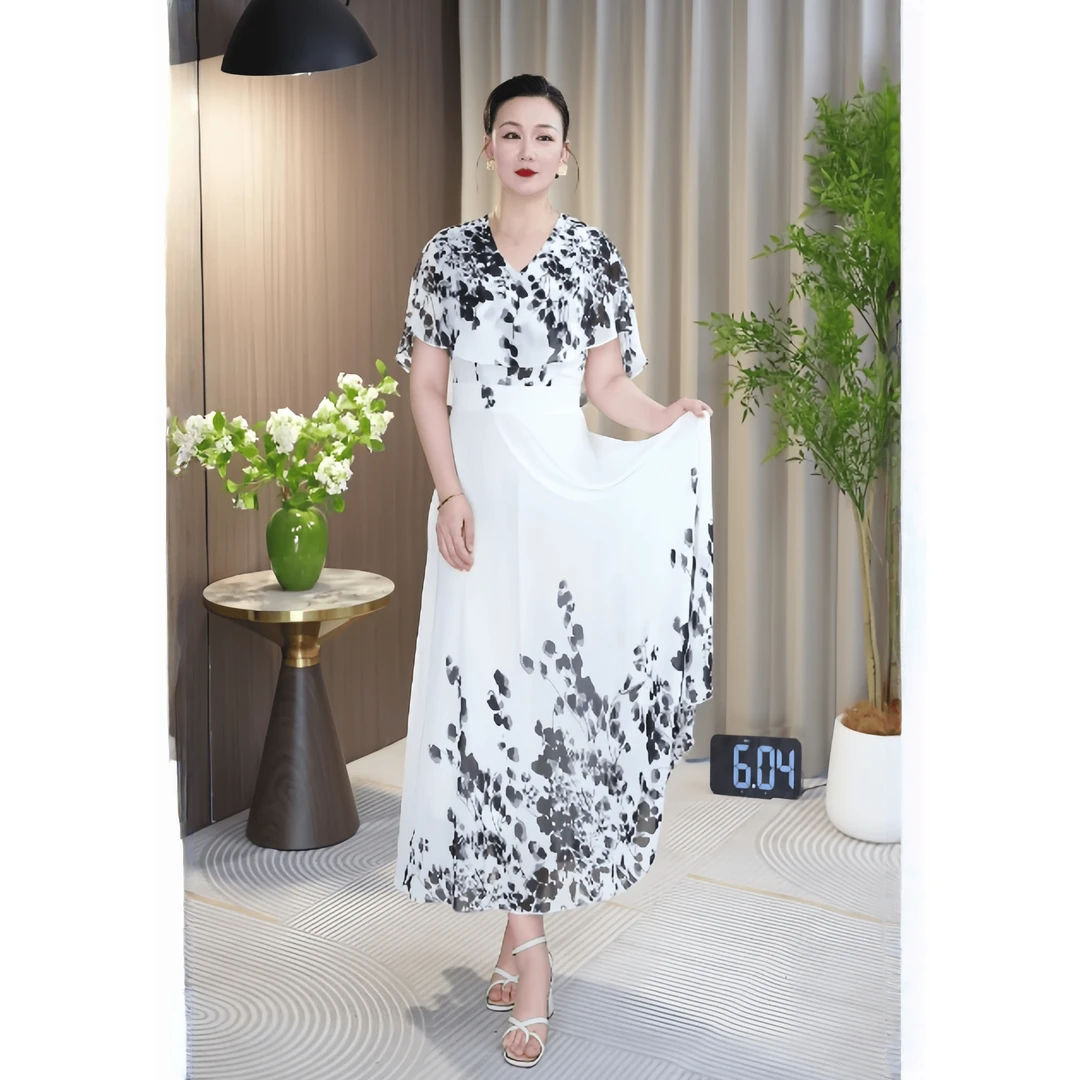 夏季新款显瘦气质短袖轻奢时尚修身优雅打底女士长款收腰连衣裙