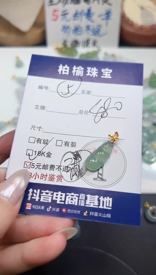 颈饰18K金镶嵌翡翠5豆子