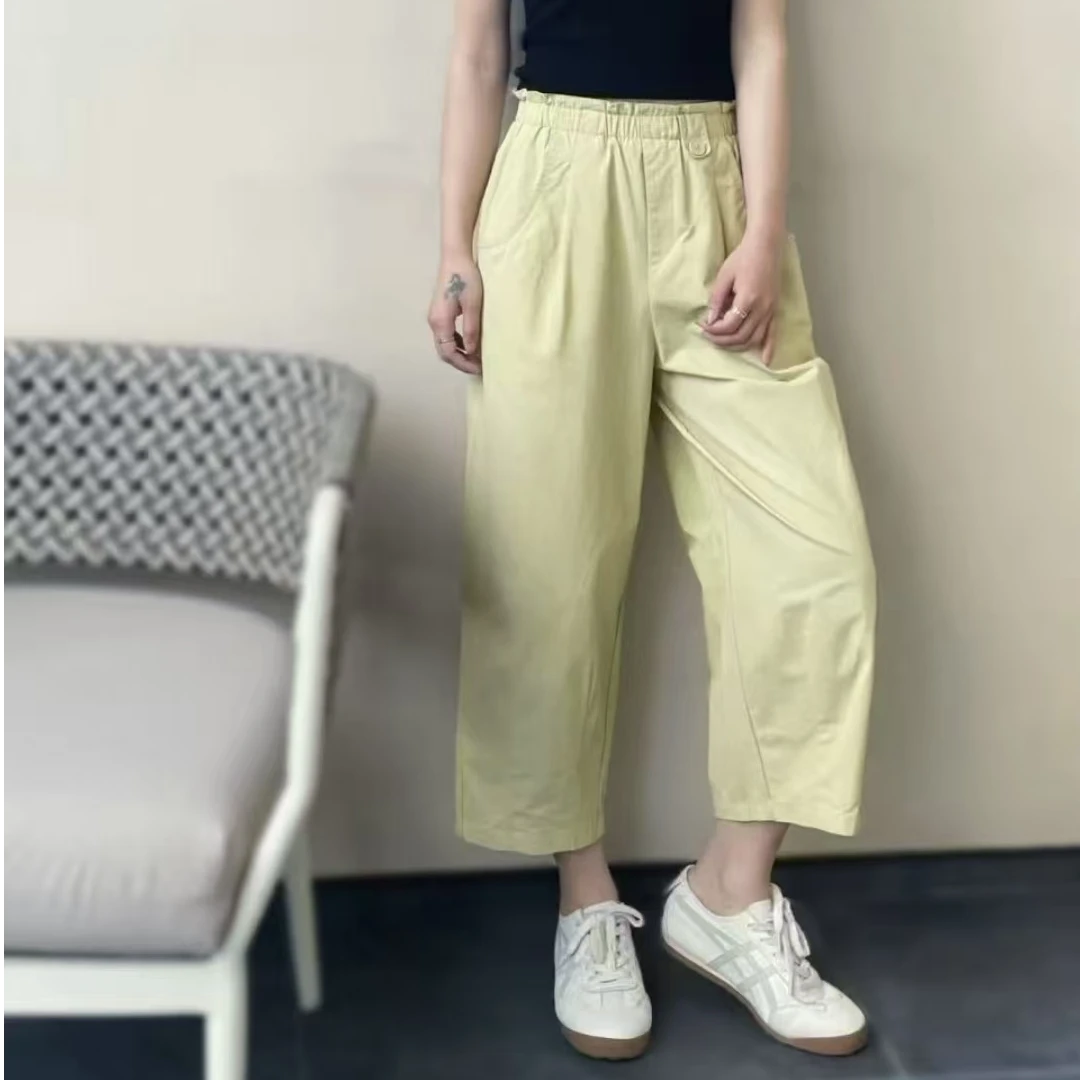 娟儿家新款高腰花笣休闲松紧腰九分裤