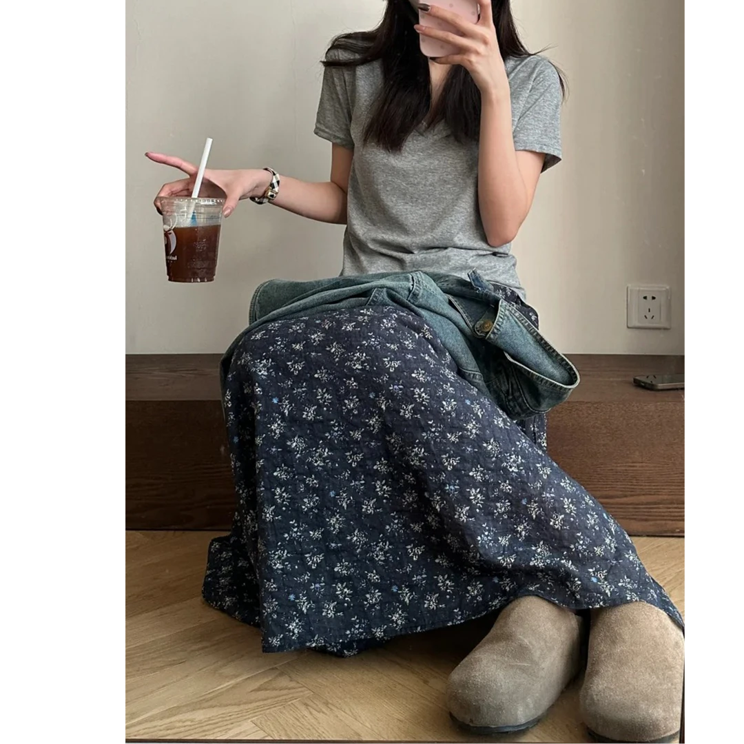 大码女装肥妹妹mm碎花半身裙早秋高腰宽松显瘦遮胯a字伞裙子200斤