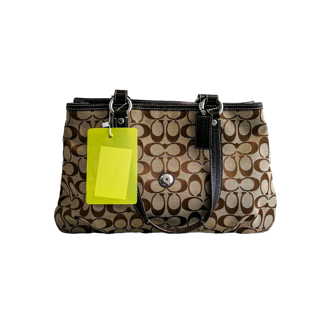 95新 COACH/蔻驰 coach 棕老花布面单肩包 030654