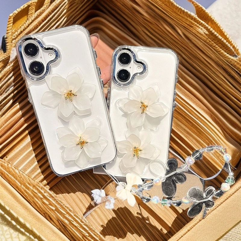 适用苹果手机壳iPhone15promax全包14pro防摔13pro透明壳12白莲花