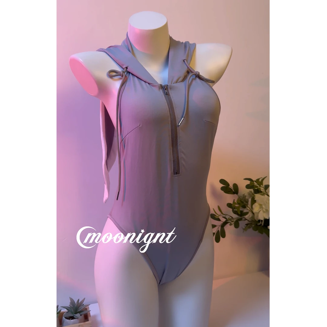 兔耳朵卫衣带帽拉链连体衣弹力免脱修身睡衣