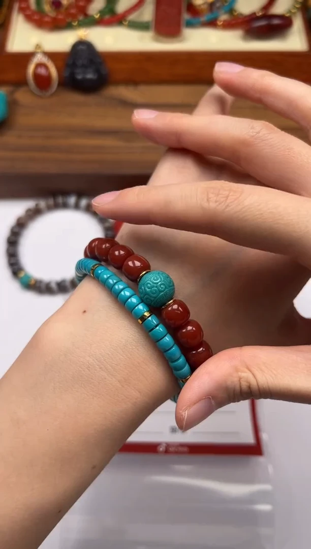 18K金镶嵌手串手串南红玛瑙雾**～手串手串