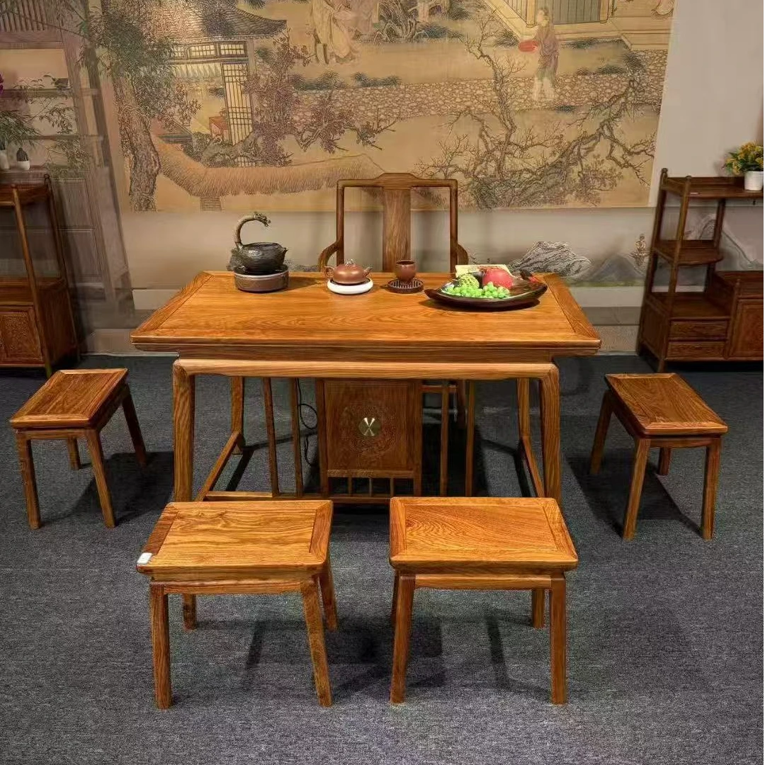 国标红木 刺猬紫檀 马里老料 清雅茶台干泡台 小办公台