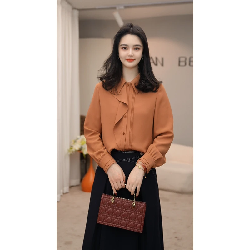 【小北甄选】流光风8591156双色衬衫女长袖气质时尚小众法式衬衣