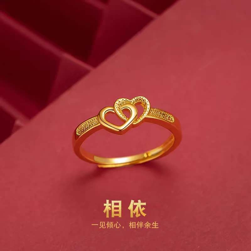 【顺丰配送 明天到家】双爱心戒指1.2男女同款70-200斤适戴 百搭时尚款饰品可戴 漂亮情人节礼物铜合金QL2