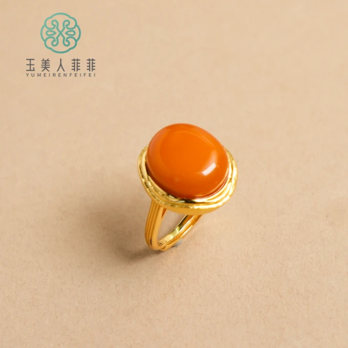 菲菲珠宝好~蜜蜡戒指约17*15mm/可调节