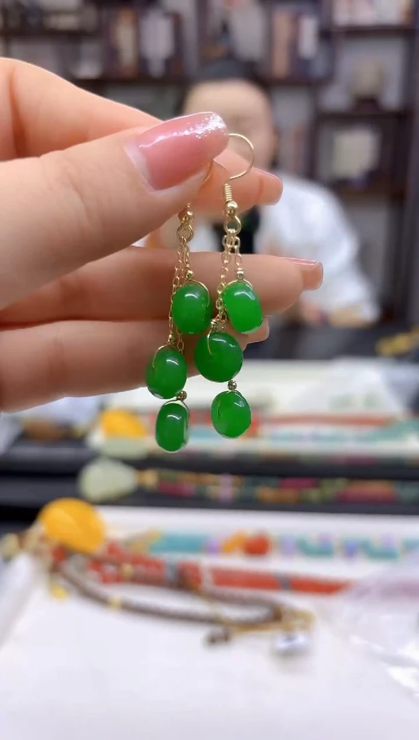 【闪购商品】翡翠耳饰14K金镶嵌耳坠E439