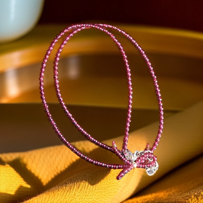 小娟珠宝 石榴石圆珠项链 1486