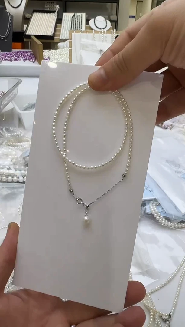 淡水珍珠银S925镶嵌项链3-3.5mm 吊小珠