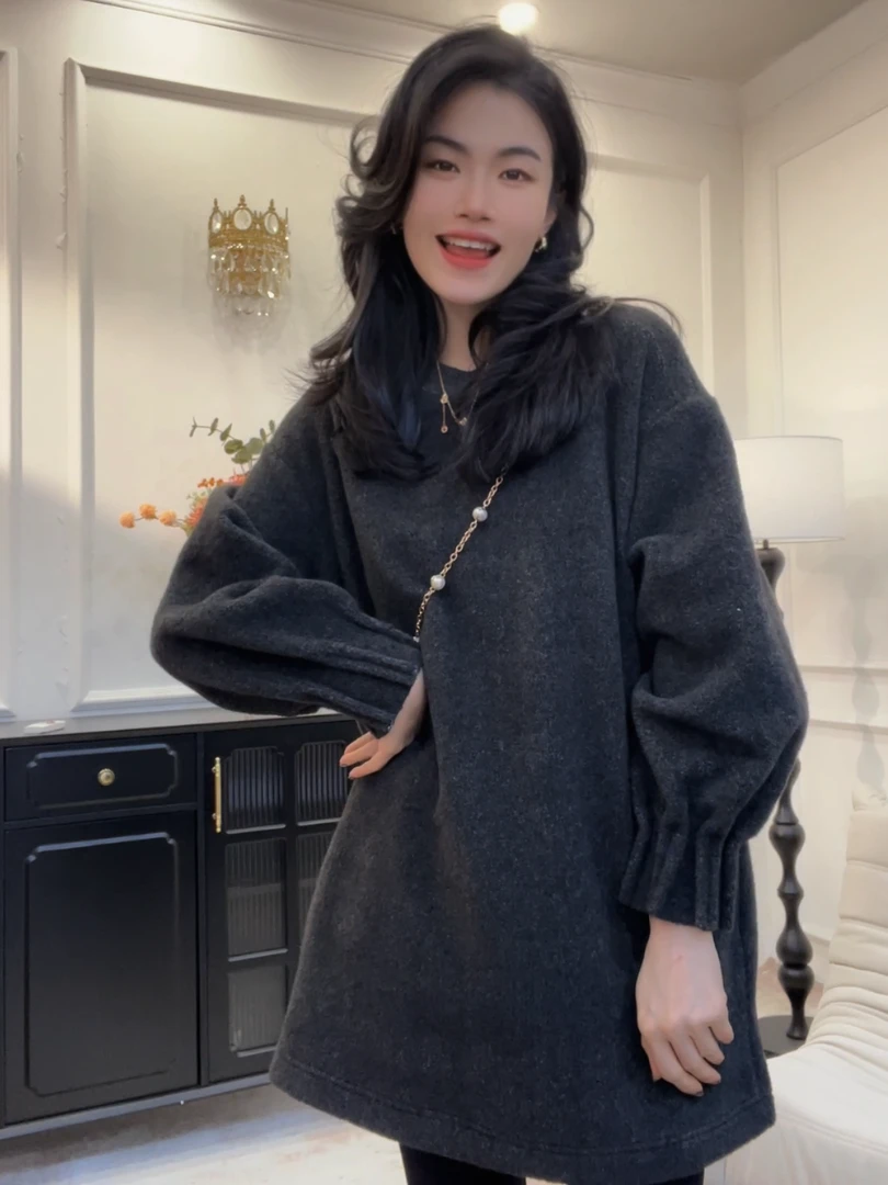 独特超好看慵懒风圈圈绒加厚卫衣打底衫宽松内搭上衣女冬新款LY